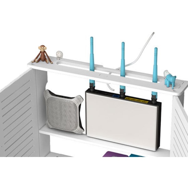 Wifi Router Opbevaringsbokse Trækasse Kabel Plus Vægophængt Holder Stikkontakt Hylde - Enkelt Dør