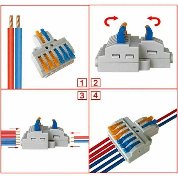 12 stk. KV426 Lever-Nut ledningsforbindelser, 2 ind 6 ud 8 porte lederforbindelser, kompakt ledningsforbindelse fjederterminalblok