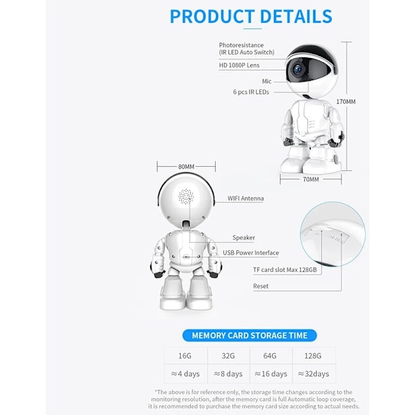 Älykäs IP-kamera 1080P Robot 360° Turvakamera Langaton Automaattinen Seuranta Älykäs Koti Video Ovikamerakamera