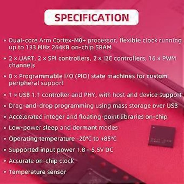 264KB Muisti 40nm Prosessiteknologia 133 MHz Pico RP2040 -sirulle