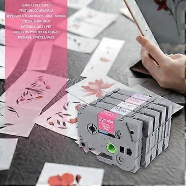 Yhteensopiva teippikasetti P-Touch 12mm 1/2 tuuman laminoitu (Marjanpunainen/Pinkki/Purppura/Sininen/Valkoinen) etikettitulostimelle