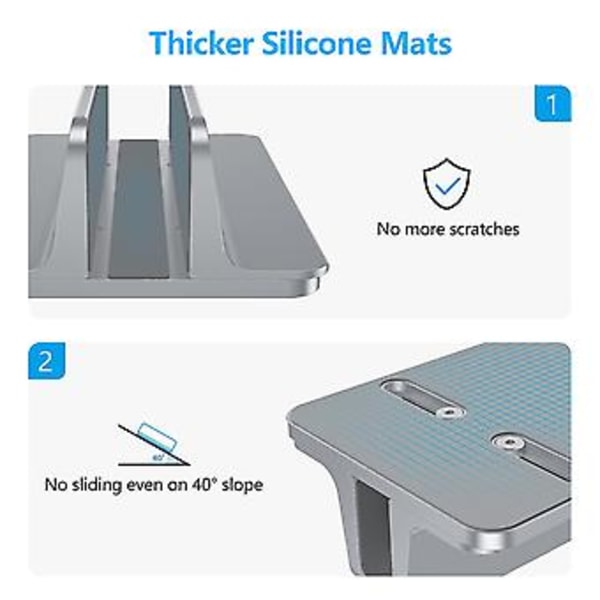 Vertikalt justerbart laptopställ, aluminium Macbook-ställ grått