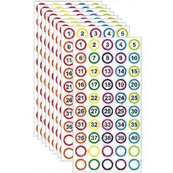 10 ark fargerike runde nummeretiketter med kant for kontor- og klasseromsorganisering