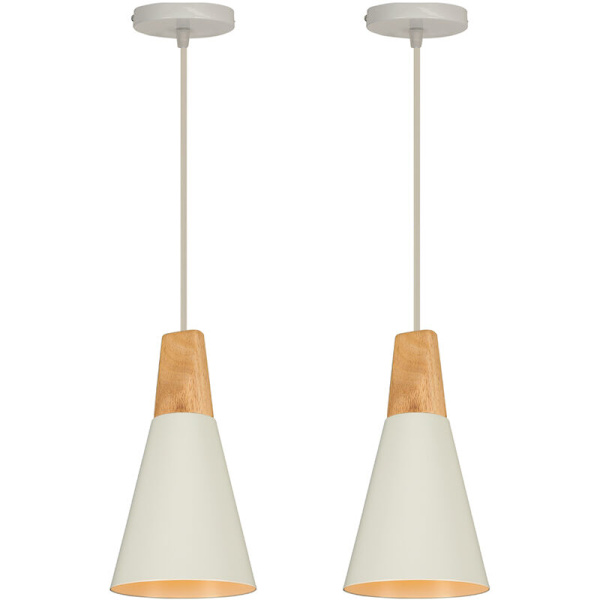 Modern enkel taklampa i metall och trä, justerbar DIY-pendellampa, 2 st, vit