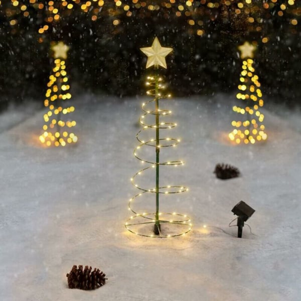 Christmas Lights Solar Outdoor Spiral Julgran Metall med LED, Christmas Fairy Lights med 8 lägen för trädgård, gård, balkong, uppfart