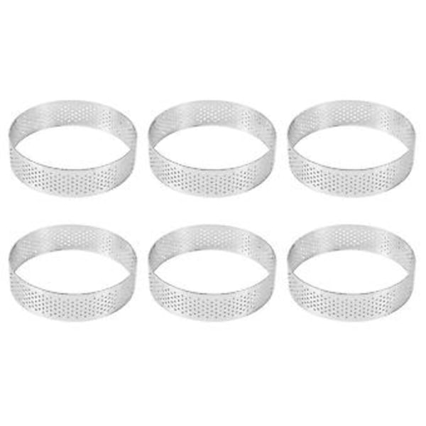 6-pak rustfri stål tærteringe, varmebestandig perforeret kage mousse ring, kage ringform, rund