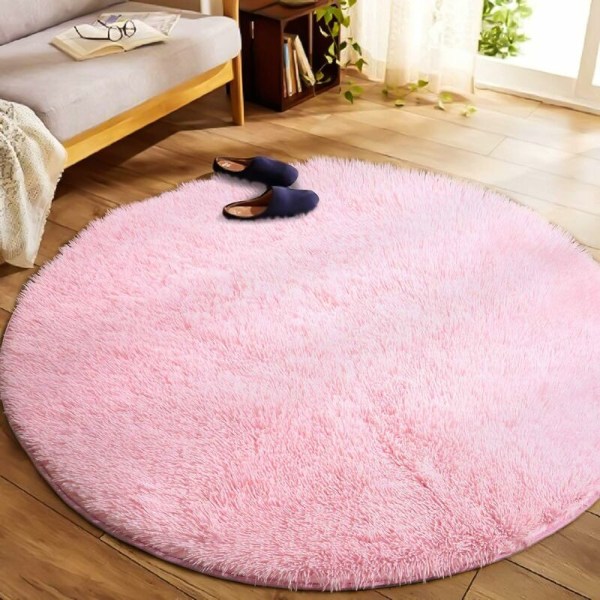 Modern vardagsrumsmatta, heminredning, supermjuk plysch rund sammets sovrumsmatta, mjuk och fluffig inomhusmatta (rosa, 100x100cm)-Fe