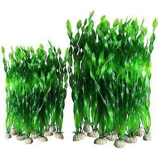 20 STK Kunstige Dekorative Plastik Akvarium Fisketank Dekoration Plastikplanter (20 Stk Grøn)