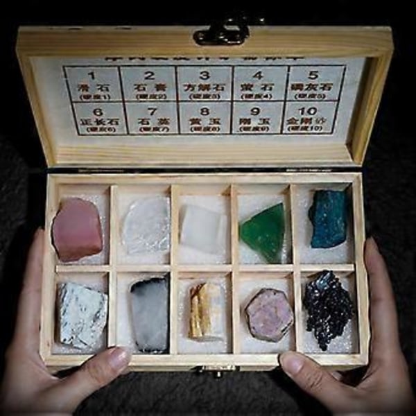 10 Rums Mohs Hårdhedsboks Mohs Sten Hårdhedstester Naturlig Krystal Fluorit Mineral Til Videnskab T