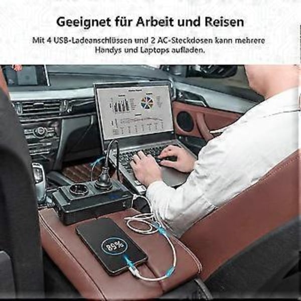 200 W auton invertteri, jännitemuunnin 12 V - 220 V älykkäällä LCD-näytöllä, 2 pistorasiaa ja 4 USB C -liitäntää