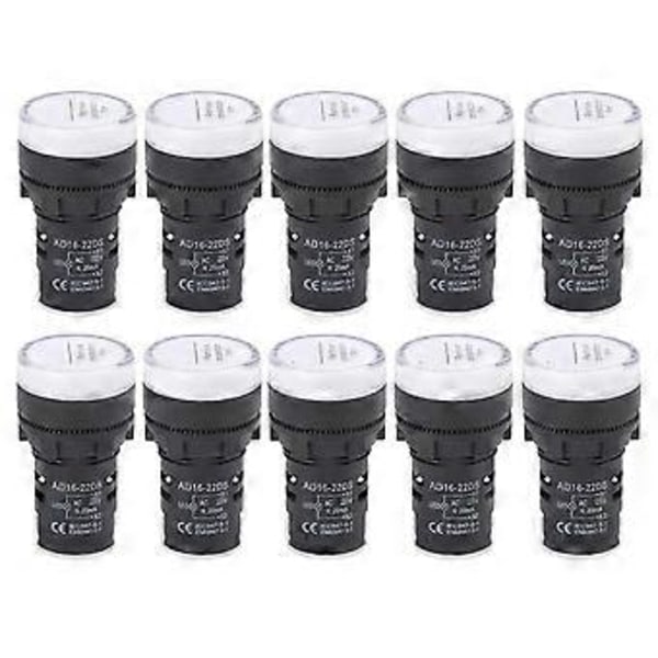 10 st AD16‑22DS LED Signallampa Vit Hög Ljusstyrka Indikator Utrustningstillbehör AC220V