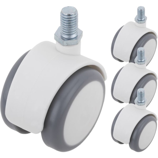 PU and ABS swivel castors, M10x15 threaded fixing, gray and white, 50x44.3x63.5 mm, pack of 4