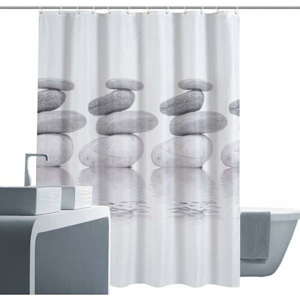 Bruseforhæng Sten 100% Polyester 3D Sten Badeforhæng Vandtæt Skimmel og Mugresistent Badeforhæng med Kroge (180X180cm)