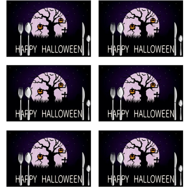 6 st Halloween dekorativa placemats, linne hållbara bordsmattor style3