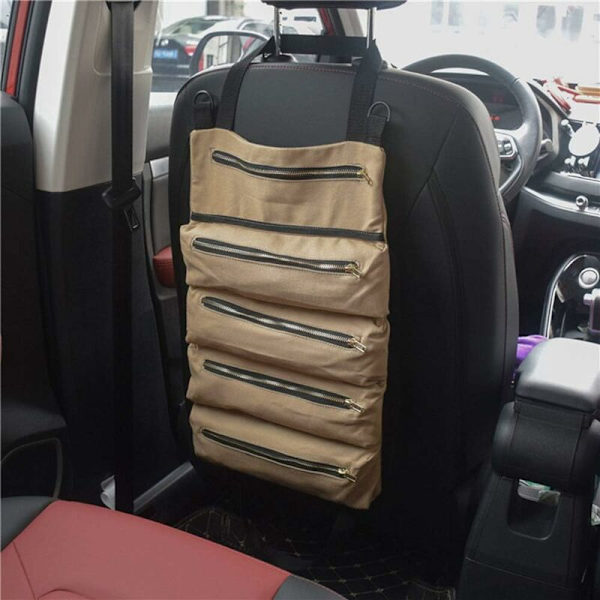 Verktygsväska med 5 blixtlåsförsedda fickor, bärbar verktygsväska i canvas, verktygsrulle auto organizer verktyg för elektriker, rörmokare eller mekaniker (Khaki)