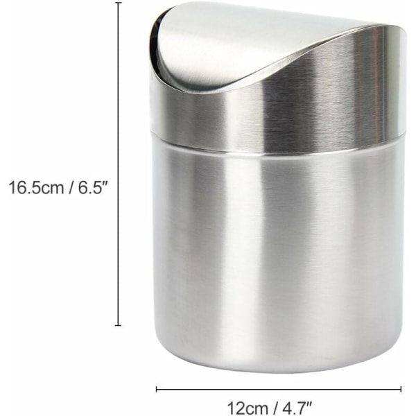 Mini soptunna i rostfritt stål med praktisk svänglock för kontorsbord Bil Sovrum GROOFOO (Silver)