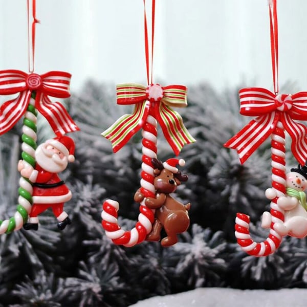 3 st julgransprydnader i form av godisstavar, juldekorationer att hänga, falska godisdekorationer för julgran, tomte, snögubbe, godisstav