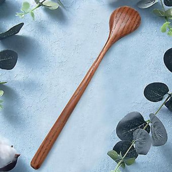 8 stk. Lange Skjeer Tre Koreansk Stil 27,7 cm Tre Lange Håndtak Runde Skjeer For Suppe Matlaging Miksing