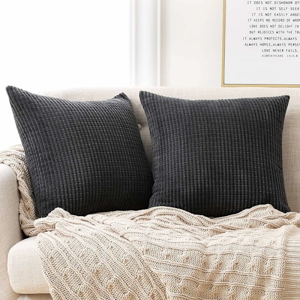 Set Of 2 Dark Gray Cushion Cover 45x45cm Velvet For Living Room Decorative Cushion Cover