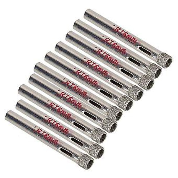 6 mm Diameter Silver Diamantbelagda Borrar Kakel Keramiskt Glas Hålsågar (10-pack)