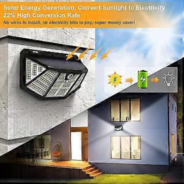 Ulkokäyttöön tarkoitettu aurinkolamppu Led-projektori Liiketunnistin [310 Led / 3 tilaa] Ip65 Vedenpitävä Led-kohdevalo Laajakulma 300 Valo Ulkokäyttöön tarkoitettu aurinkovalaistus F