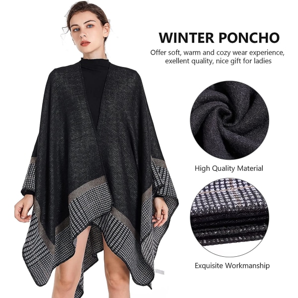 Ponchos för kvinnor, sjalar, wraps, överdimensionerad vinterscarf, dam poncho cape, varm