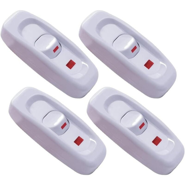 4 kpl johtokytkin päälle/pois-painiketta 10A 250V johtovirtakytkin LED-valolla pöytävalaisimelle, työpöytävalaisimelle, sänkyvalaisimelle (valkoinen)