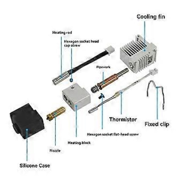 3D-skrivare Hotend Kit för Kobra3 Extruder Hotend med kylfläns, helmetall Hotend med 0,4 mm mässingsmunstycke