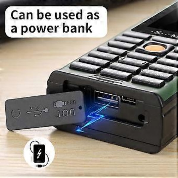Robust udendørs mobiltelefon med stor batterikapacitet, lang standbytid, antenne, godt signal, fire SIM-kort, 3D-bokshøjttaler, e-bog - Grøn