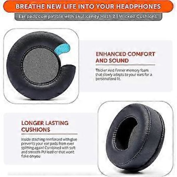 Erstatningsøreputer for Skullcandy Hesh & Hesh 2 trådløse over-ear hodetelefoner, svart