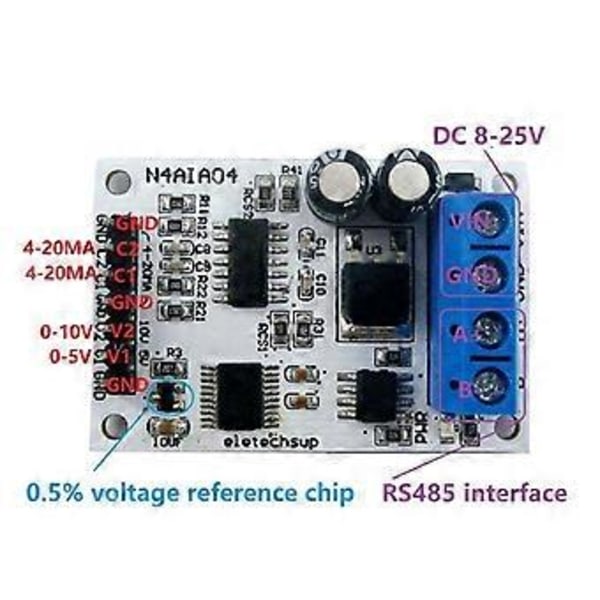 4-20MA Spänningssignalinsamling RS485 Modbus RTU-modul för PLC Strömtransmittrar Mätinstrument