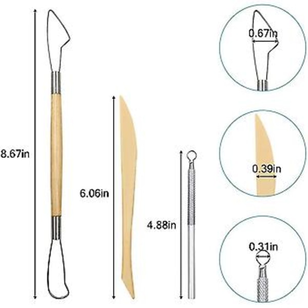 Keramiklera Skulpteringsverktyg, 22 st Trähandtag Keramik Snideriverktyg & Metallskrapa & Plast C
