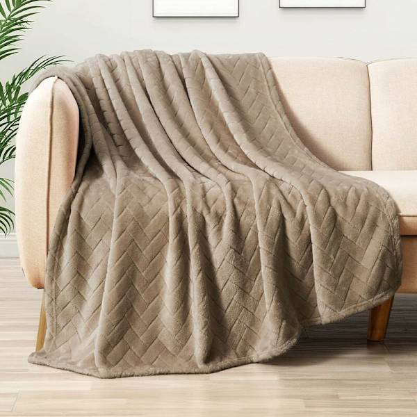 Mjuk plyschfilt, Queen size sofffilt, Mjuk fluffig soffdekorfilt - Mysig och lätt, Beige, 127 x 152 cm