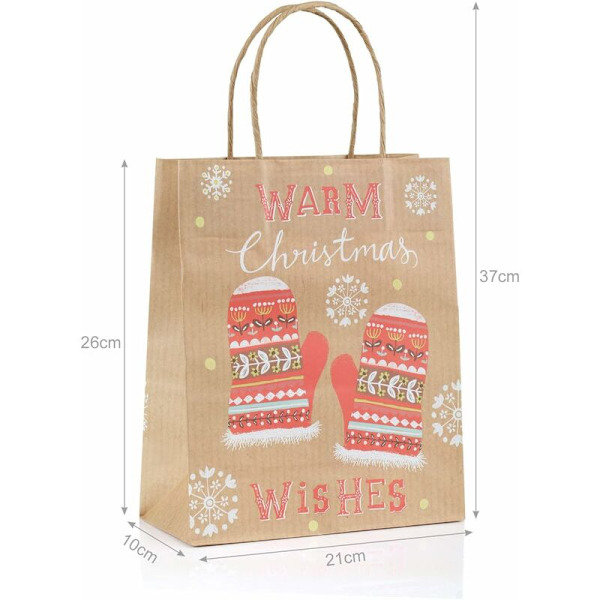 Set med 24 papperspresentpåsar med handtag Jul påsar - 26cm x 21cm x 10cm