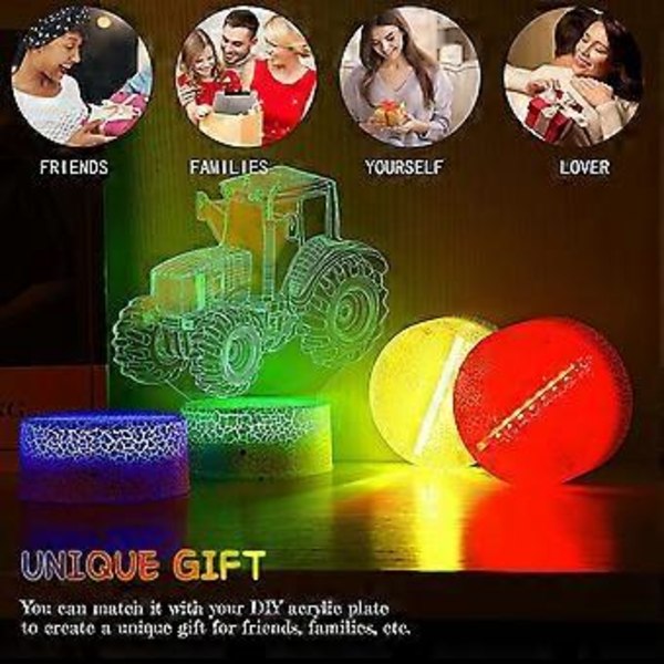 2-pack 3D Natt LED Lampa Bas + Fjärrkontroll + USB-kabel, 16 Färgers Ljusshow Displayställ för Akryl Vit