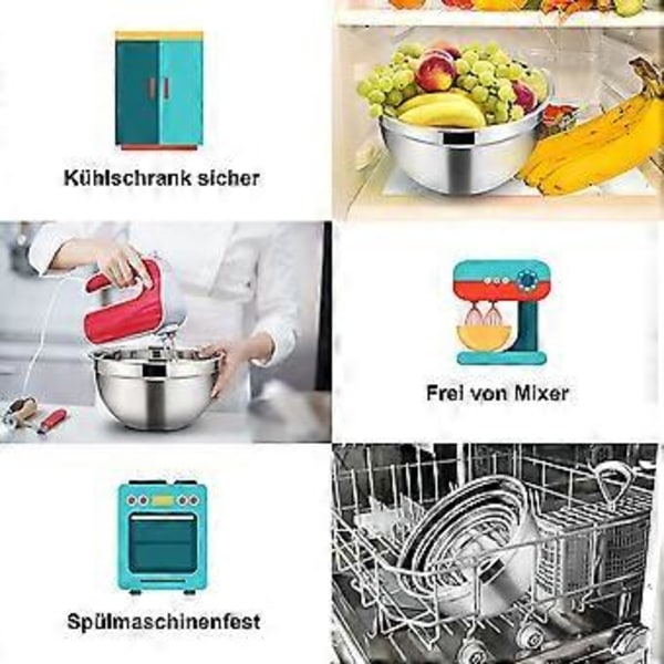 5 stk. Blandeskål, stabelbar salatskål i rustfrit stål med lufttæt låg, serveringsskål til madlavning, bagning osv.