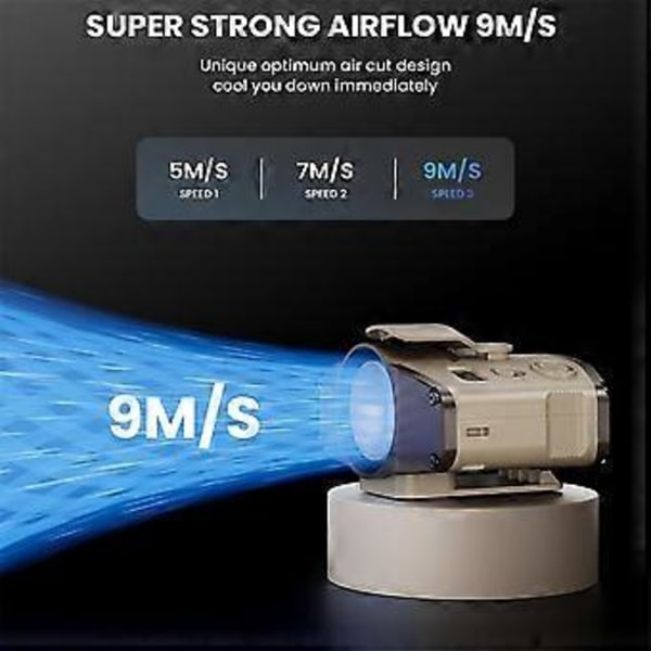 Bærbar Mini Taljeklemme Ventilator, 8000mAh Batteridrevet Håndfri Bærbar Halskæde Ventilator, Stærk Køleventilator Khaki