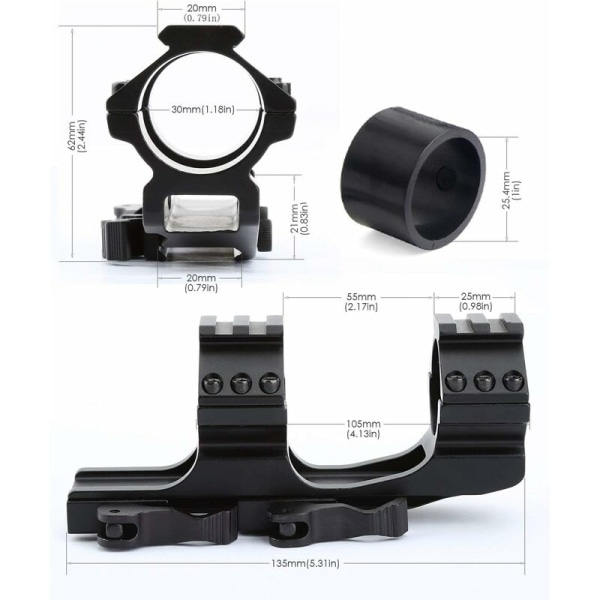 1\" Høyprofil dobbeltrørs kikkertmontasjering 25,4 mm/30 mm kikkertmontasjering Hurtigutløsing 20 mm Picatinny Weaver Rail