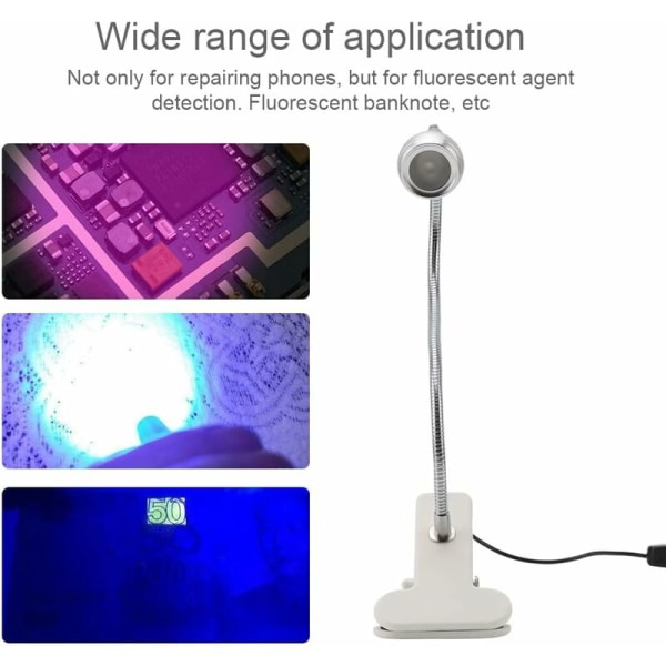 3W UV-limlampe Ultrafiolett LED Fiolett Lys USB Med Klipsbryter for Telefonreparasjon UV-gelnegler