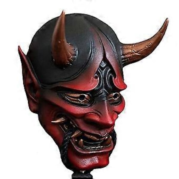 Samurai Oni Maske Skræmmende Latex Hovedbeklædning Bid Reb Maske Til Halloween Cosplay Udklædningsfest