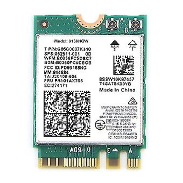 Dual Trådløs Til Intel 3168 3168ngw 43bps Tand 4.2 802.11ac Ngff Wifi