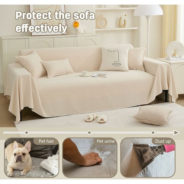 Stretchig sofföverdrag Soffa Handduk Dekoration Universell Fyr Säsonger Vävda Soffhandduk Soffa Skydd för Husdjur Barn 180 130cm-Beige