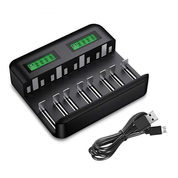 8 Slots Quick LED Universal Battery Charger, Battery Charger for AA/AAA/C/D NI-MH NI-CD Rechargeable Batteries with USB Port