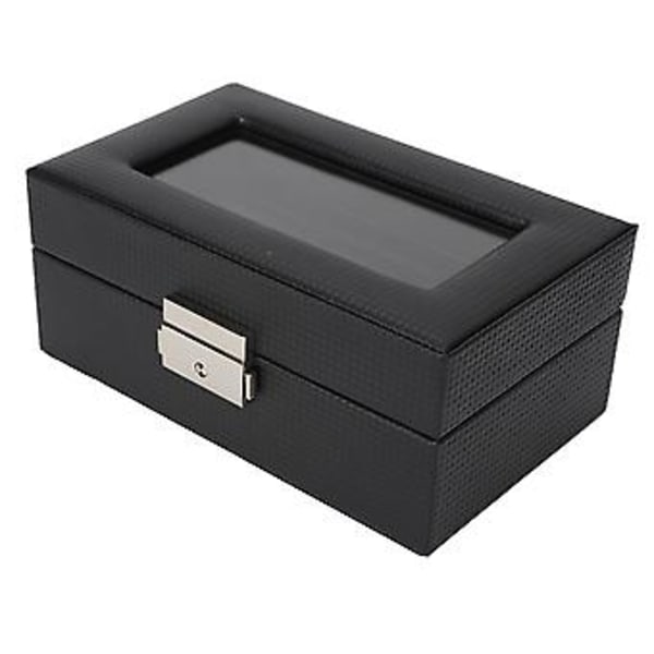 3 Fack Klockbox Låsbar Liten PU Läder Klocka Smyckeskrin med Klart Lock för Män Kvinnor Armband Svart
