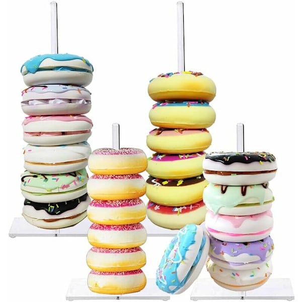 Akryl Donutstativ, Gjennomsiktig Akryl Bagelstativ, Dessertstativ, Borddekorasjon for Bryllup, Bursdagsfest, Donutfestutstyr (4stk, To