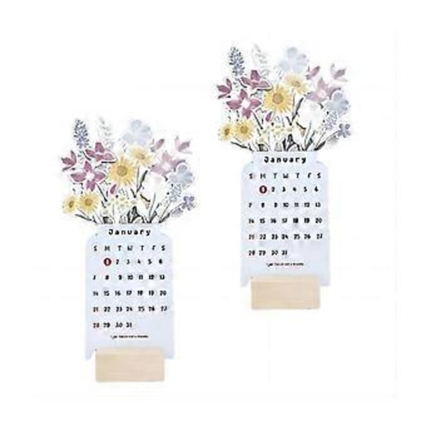 2 STK 2024 Bloomy Flowers Skrivebordskalender, Skrivebordskalender 2024, Mini Skrivebordskalender, 2024 Kalender med blomstertema