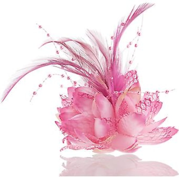Rose Blomst Hårklemme, Blomster Broche Fjer Corsage Rose Hårspænde Tilbehør (pink)(4-d-1)