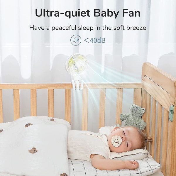 Mini barnevogn vifte clip-on for baby, 4000 mah bærbar batteridrevet eller usb oppladbar vifte med 4 hastigheter, fleksibelt stativ, ultra-stille for hånd