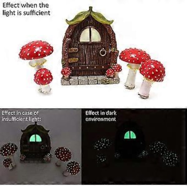Miniature Døre Og Vindue Dørsæt Nissehus Dekoration Resin Eventyrhave Møbelsæt Selvlysende Mikrolandskab Resin Ornament St-4