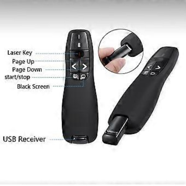 2.4Ghz USB Trådløs Presenter Rød Laserpenn-peker PPT Fjernkontroll med Håndholdt Peker for PowerPoint-presentasjon